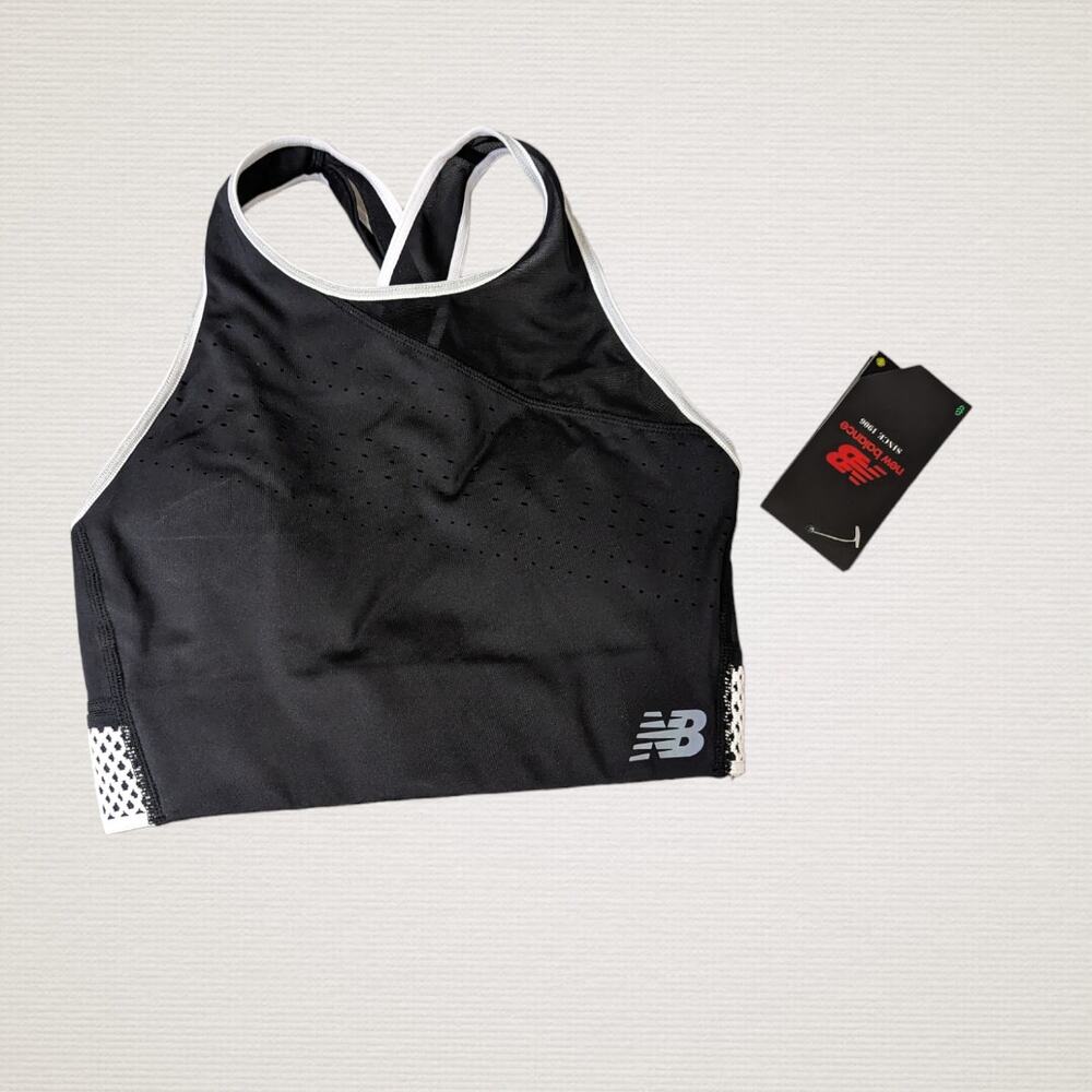 New Balance Black & White Women Medium Impact Sports Bra Full Coverage Size XS
